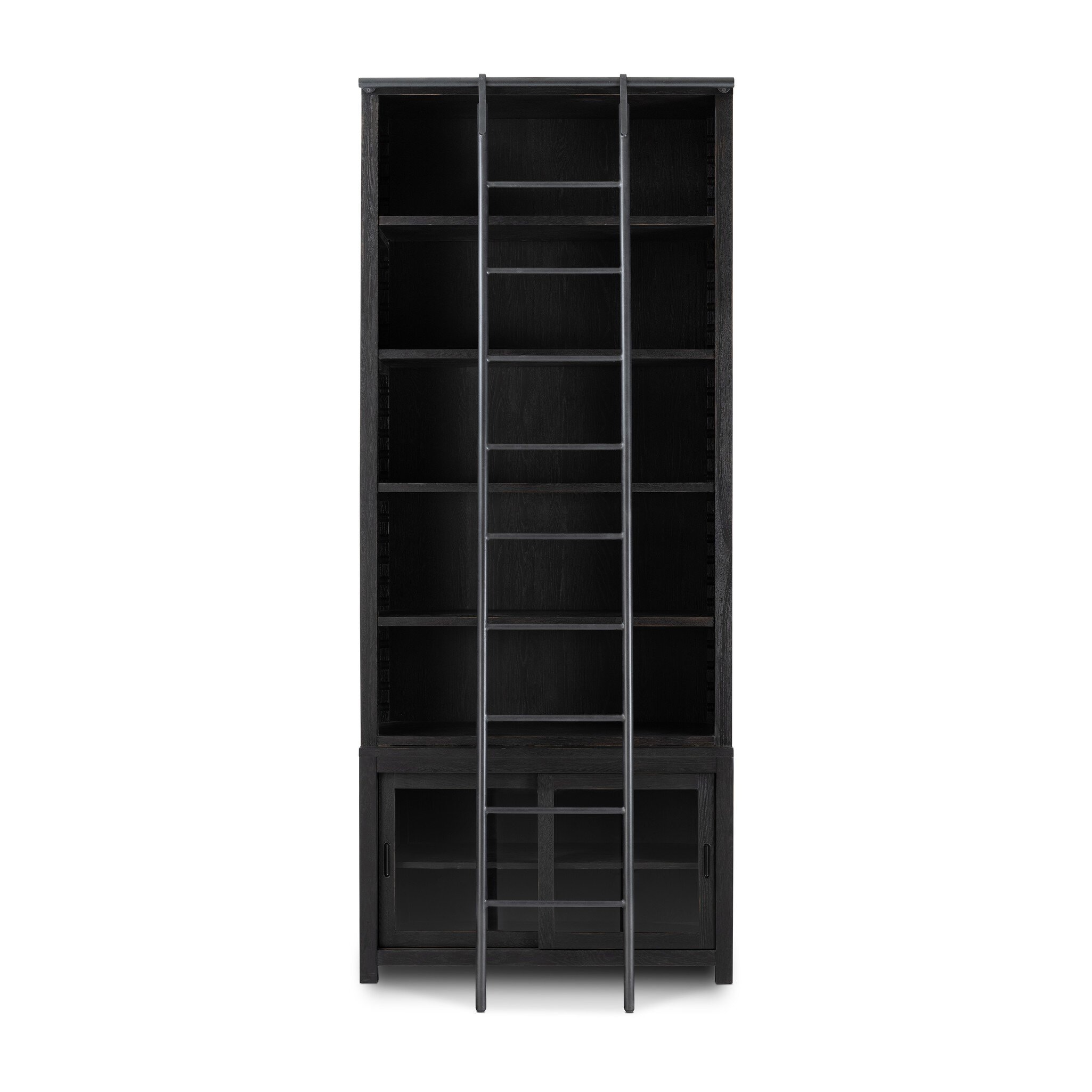 Four Hands Furniture Admont Bookcase And Ladder-Worn Black 237478-002