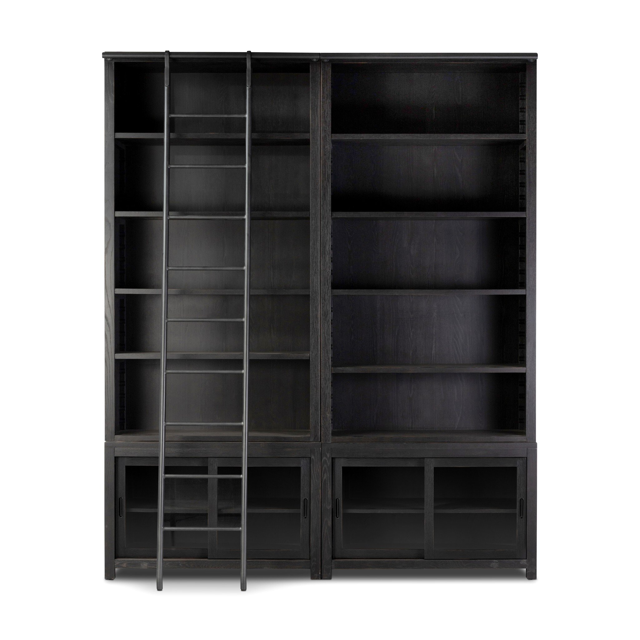 Four Hands Furniture Admont Double Bookcase W Ladder-Worn Black 240932-001
