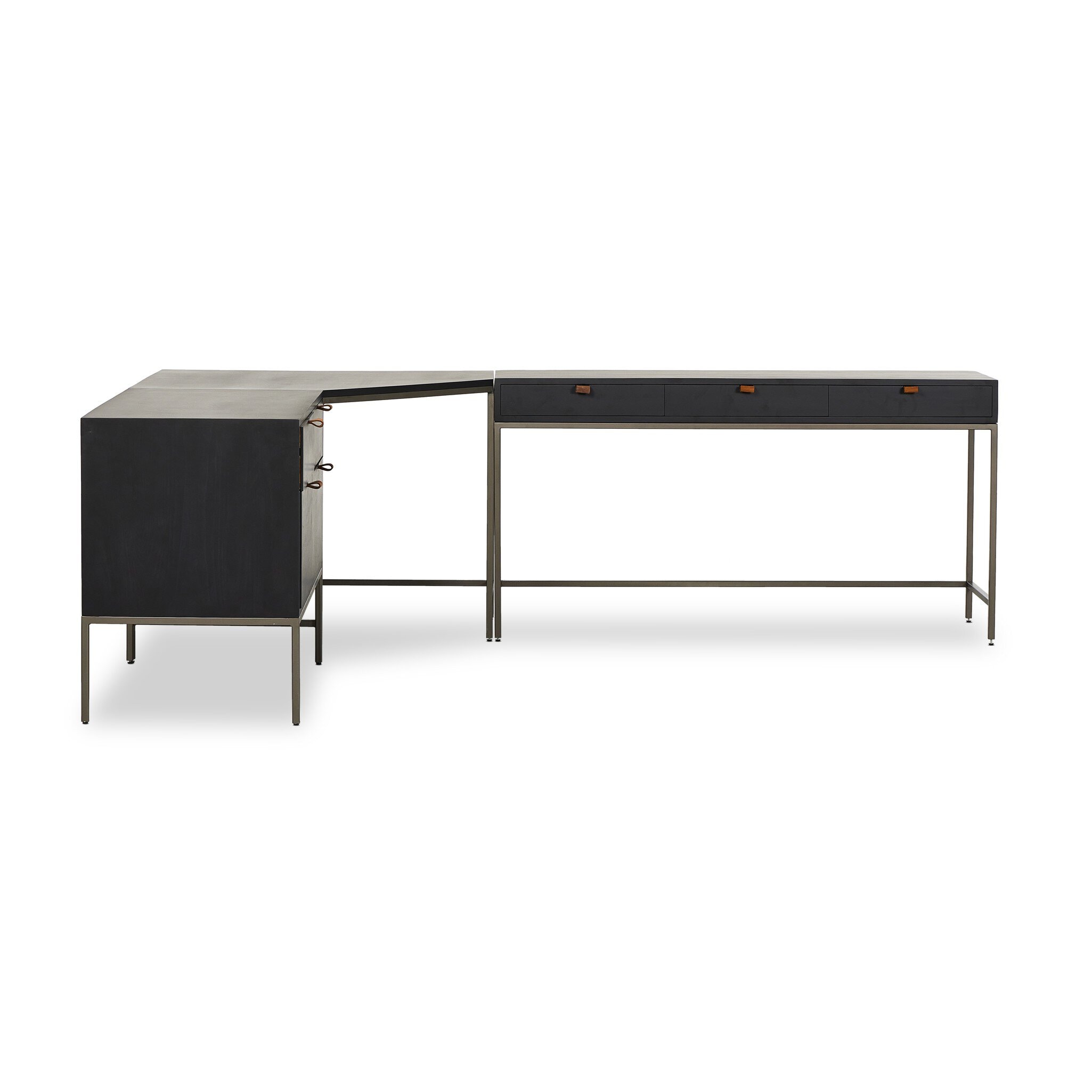 Four Hands Furniture Trey Desk System With Wide Filing Cabinet - Black Wash Poplar 246882-001
