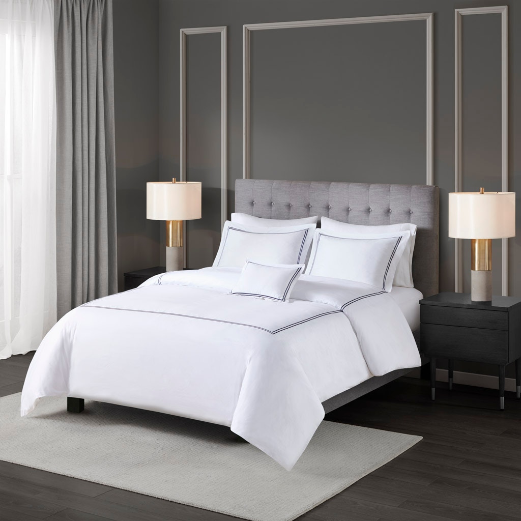 Hampton Hill Bedding 500 Thread Count Luxury Collection 100% Cotton Sateen Embroidered Duvet Cover Set MPS12-513