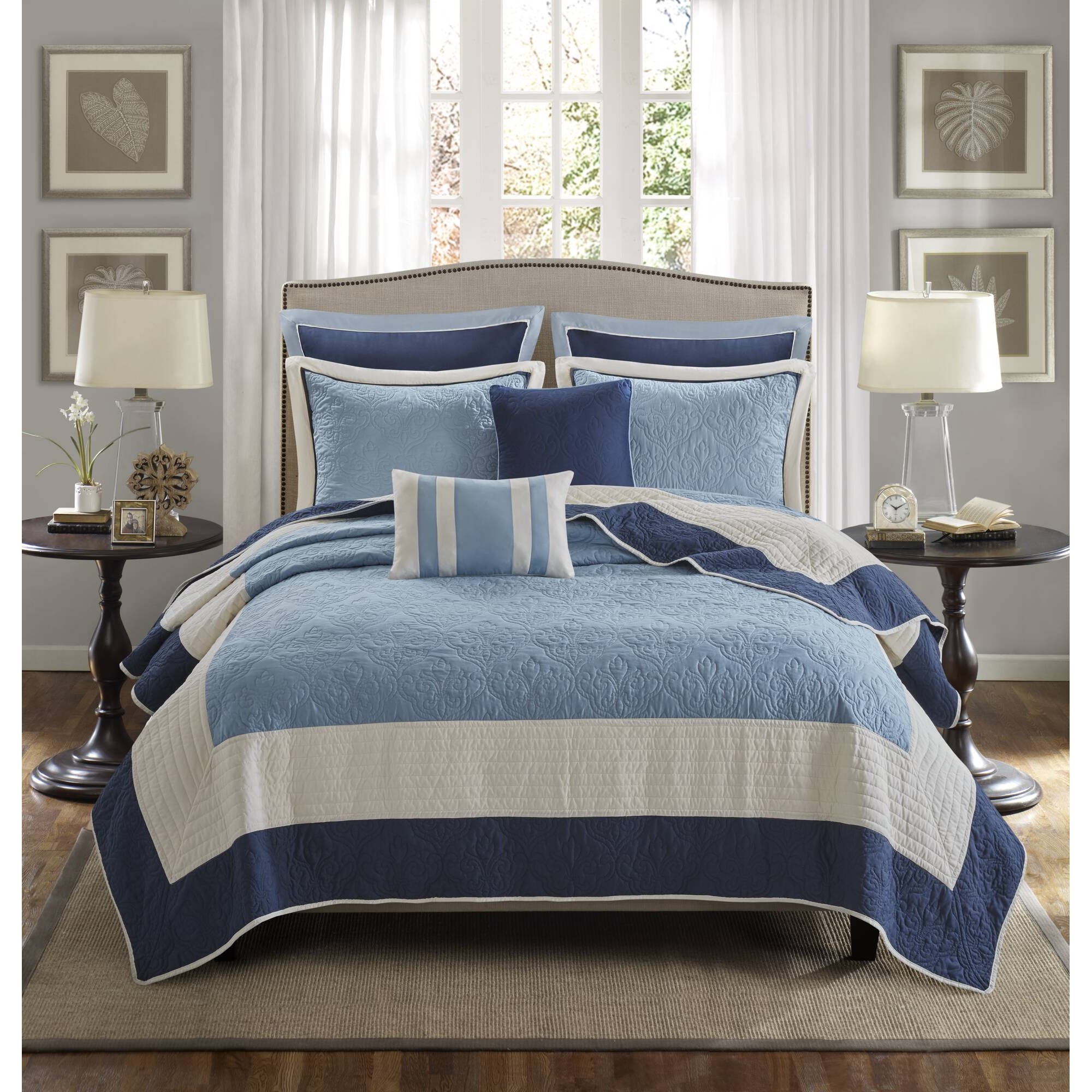 Hampton Hill Bedding Attingham 7 Piece Quilt Set with Euro Shams and Throw Pillows MP13-8807