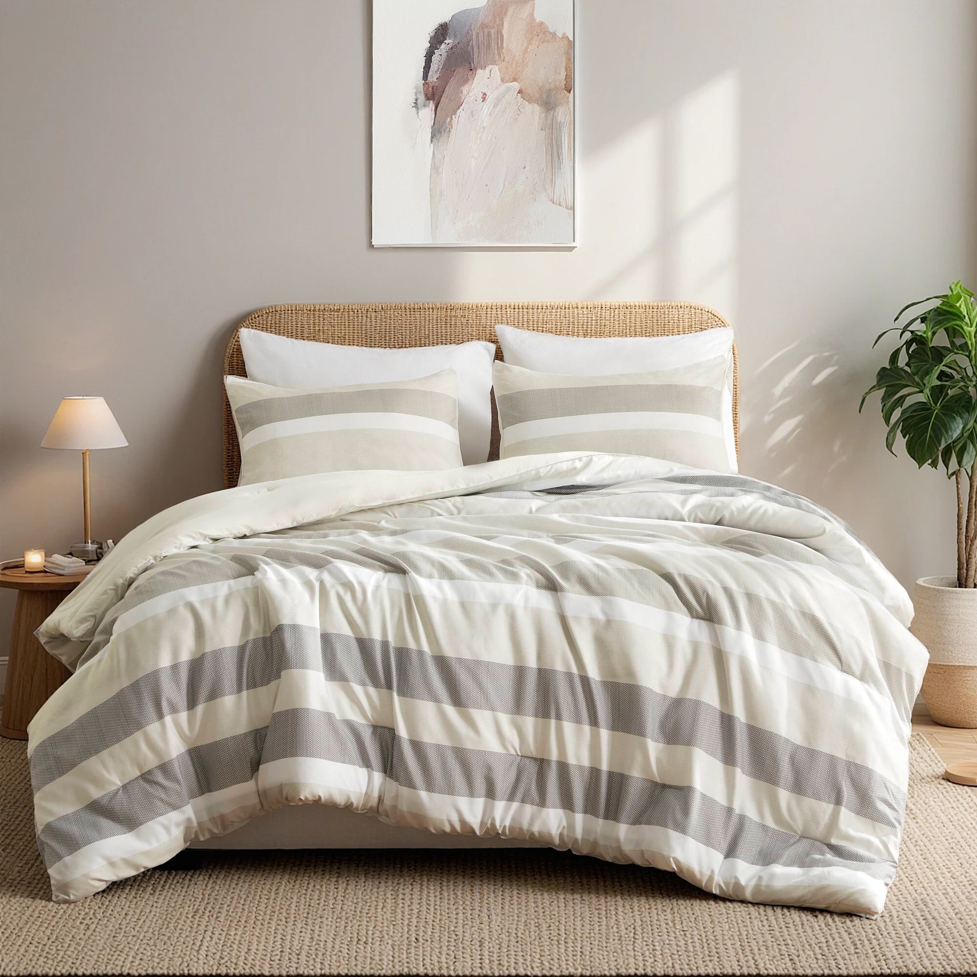Hampton Hill Bedding Blais Stripe Textured Print Comforter Set RH10-0018