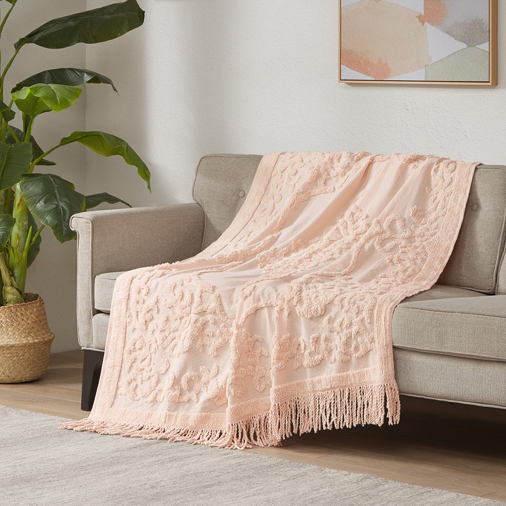 Hampton Hill Bedding Chloe 100% Cotton Tufted Chenille Lightweight Throw With Fringe Tassel MP50N-5511