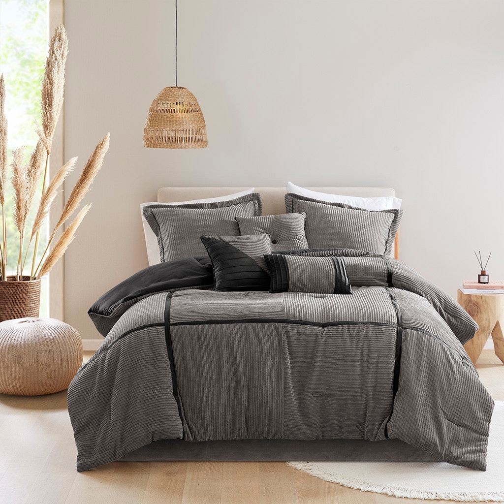 Hampton Hill Bedding Dallas 7 Piece Micro Corduroy Comforter Set MP10-8473