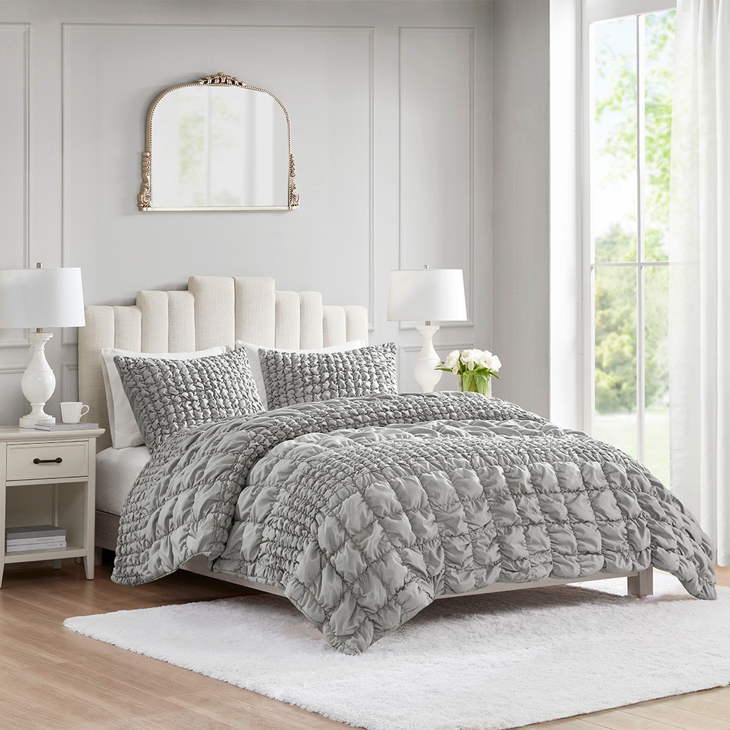 Hampton Hill Bedding Evelyn 3 Piece Stripe Ruched Comforter Set MP10-8398