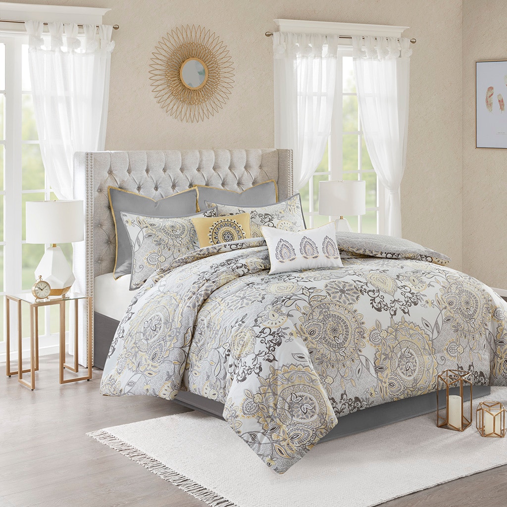 Hampton Hill Bedding Isla 8 Piece Cotton Floral Printed Reversible Comforter Set MP10-8155