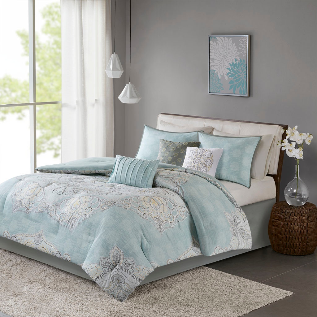 Hampton Hill Bedding Lucinda 7 Piece Reversible Cotton Sateen Comforter Set MP10-5268