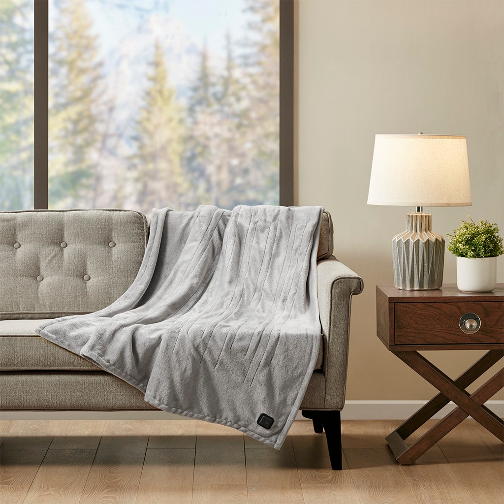 Hampton Hill Bedding Plush Heated Throw with Built-In Control TN54-0439