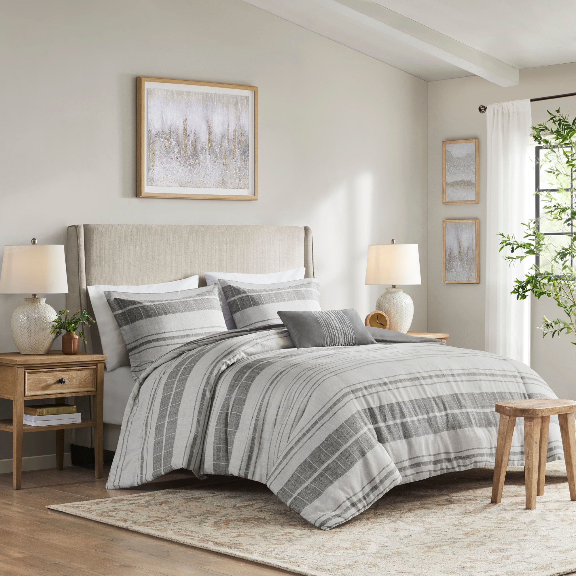 Hampton Hill Bedding Rhodes 4 Piece Stripe Comforter Set with Throw Pillow MP10-8371