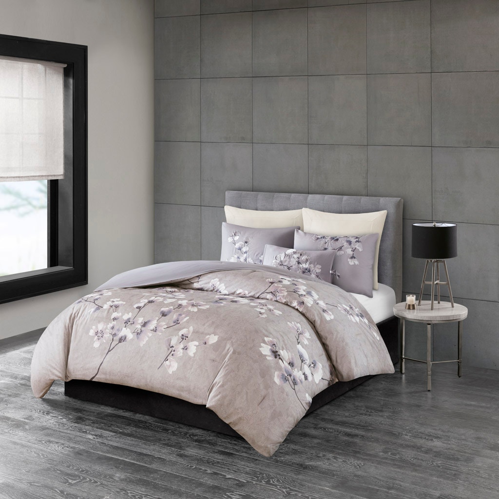 Hampton Hill Bedding Sakura Blossom 3 Piece Cotton Sateen Printed Comforter Set NS10-3256