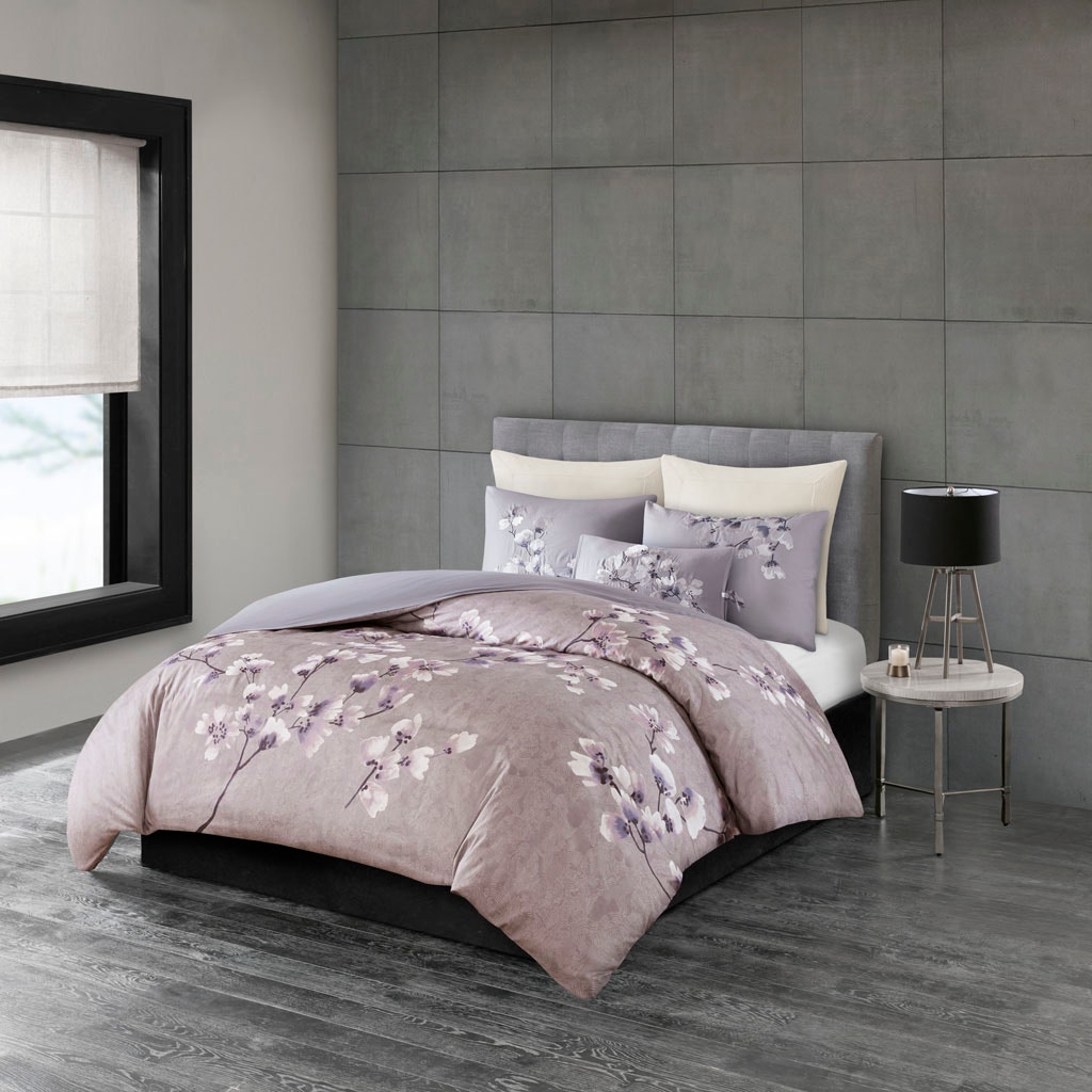 Hampton Hill Bedding Sakura Blossom 3 Piece Cotton Sateen Printed Duvet Cover Set NS12-3258