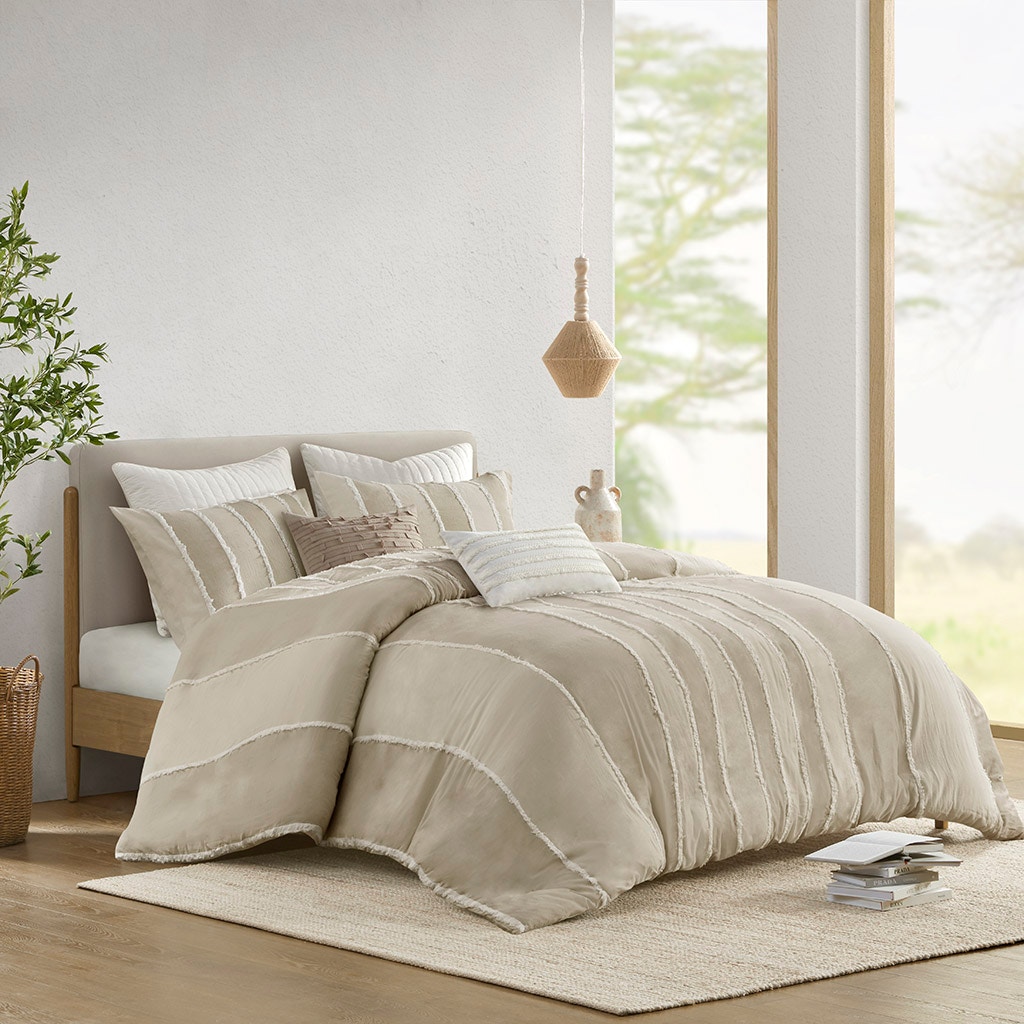 Hampton Hill Bedding Shay 3 Piece Striped Cotton Duvet Cover Set II12-1327