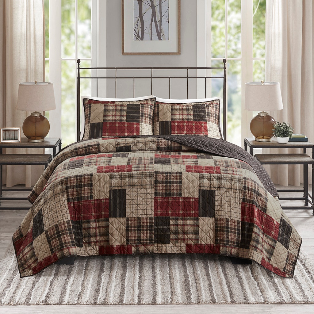 Hampton Hill Bedding Timber 3 Piece Reversible Printed Quilt Set MP13-8470