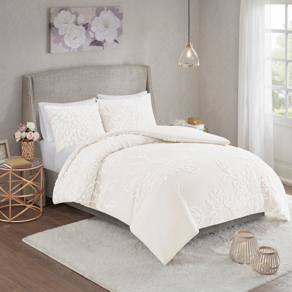 Hampton Hill Bedding Veronica 3 Piece Tufted Cotton Chenille Floral Comforter Set MP10-7823