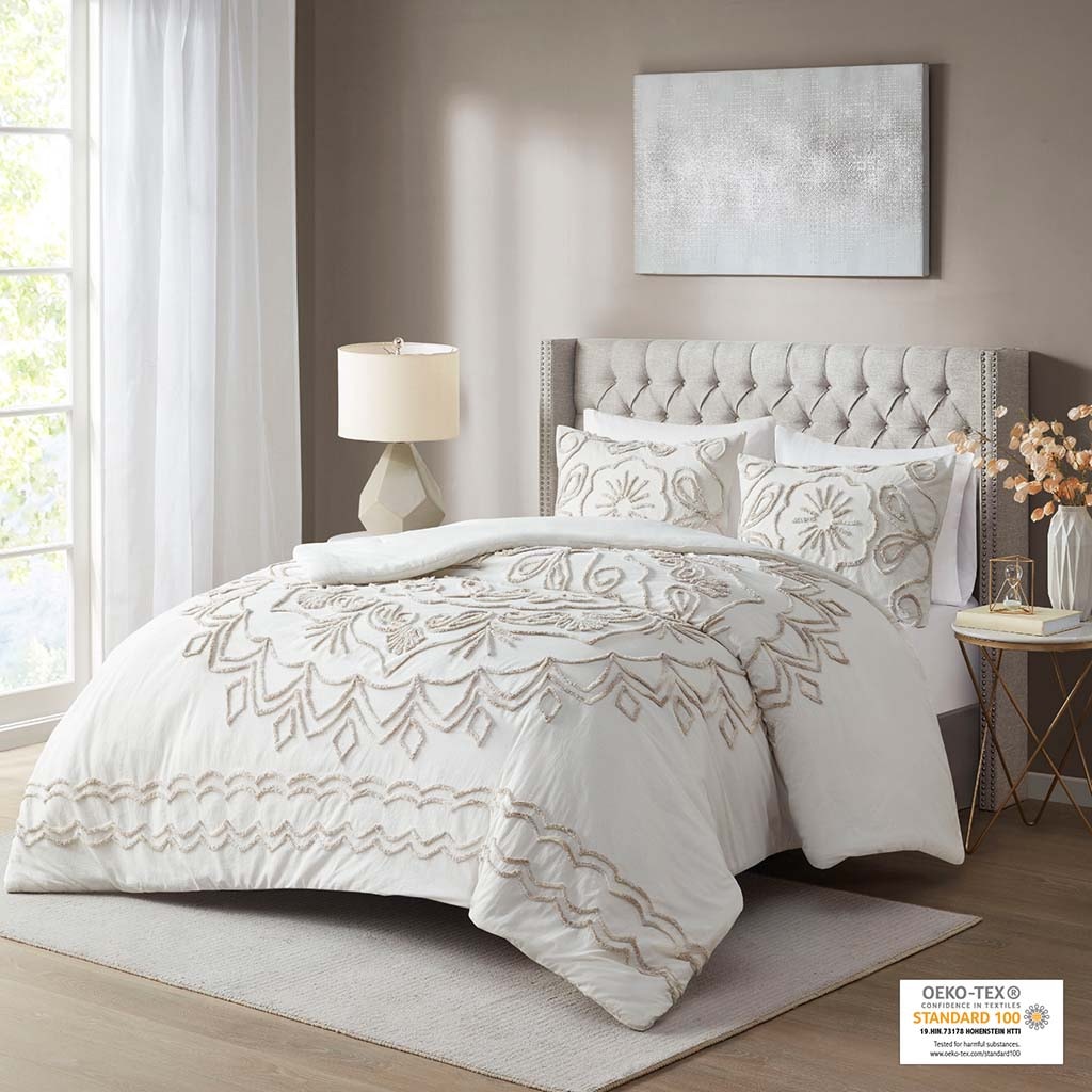 Hampton Hill Bedding Violette 3 Piece Tufted Cotton Chenille Comforter Set MP10-7141