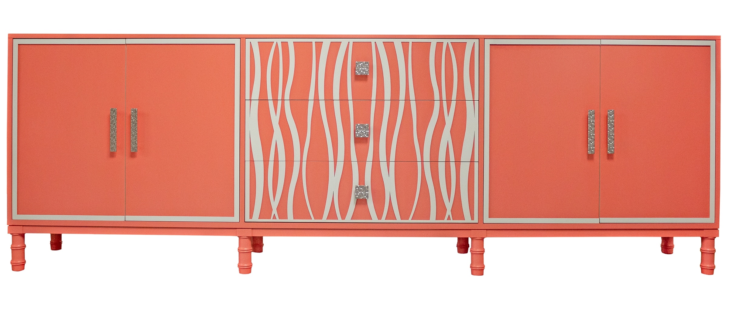 Kindel Furniture Facets 107 Credenza, Two Door, Three Drawer, Two Door 68-3-DR4-DW3-DR4-BX3