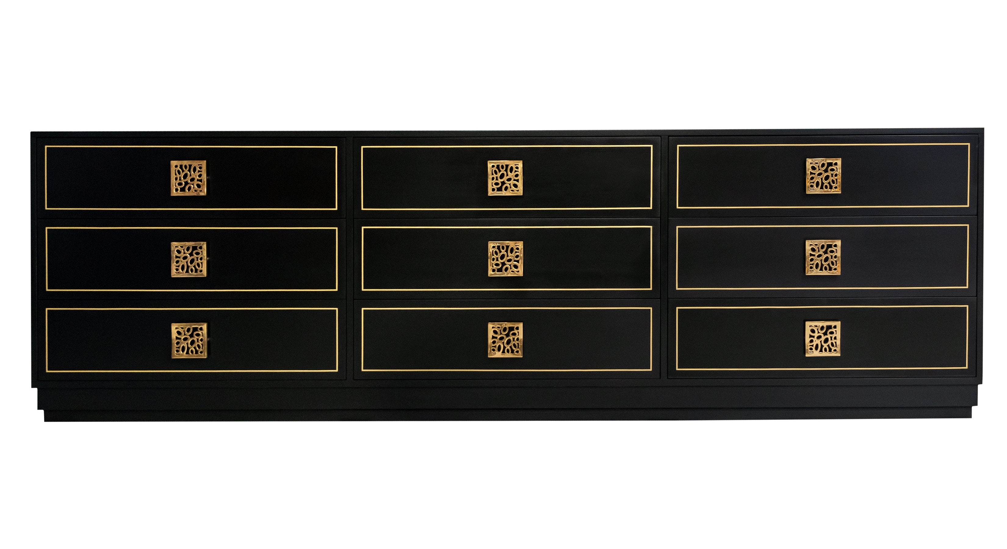 Kindel Furniture Facets 107 Credenza, Nine Drawer 68-3-DW1-DW1-DW1-BL3