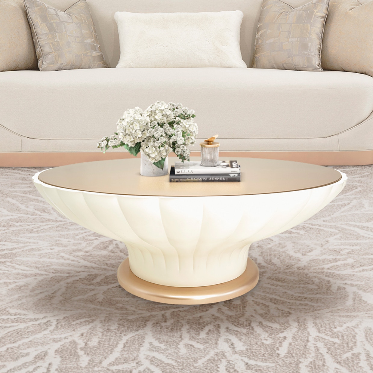 Michael Amini Furniture Round Scalloped Cocktail Table 9034204-136