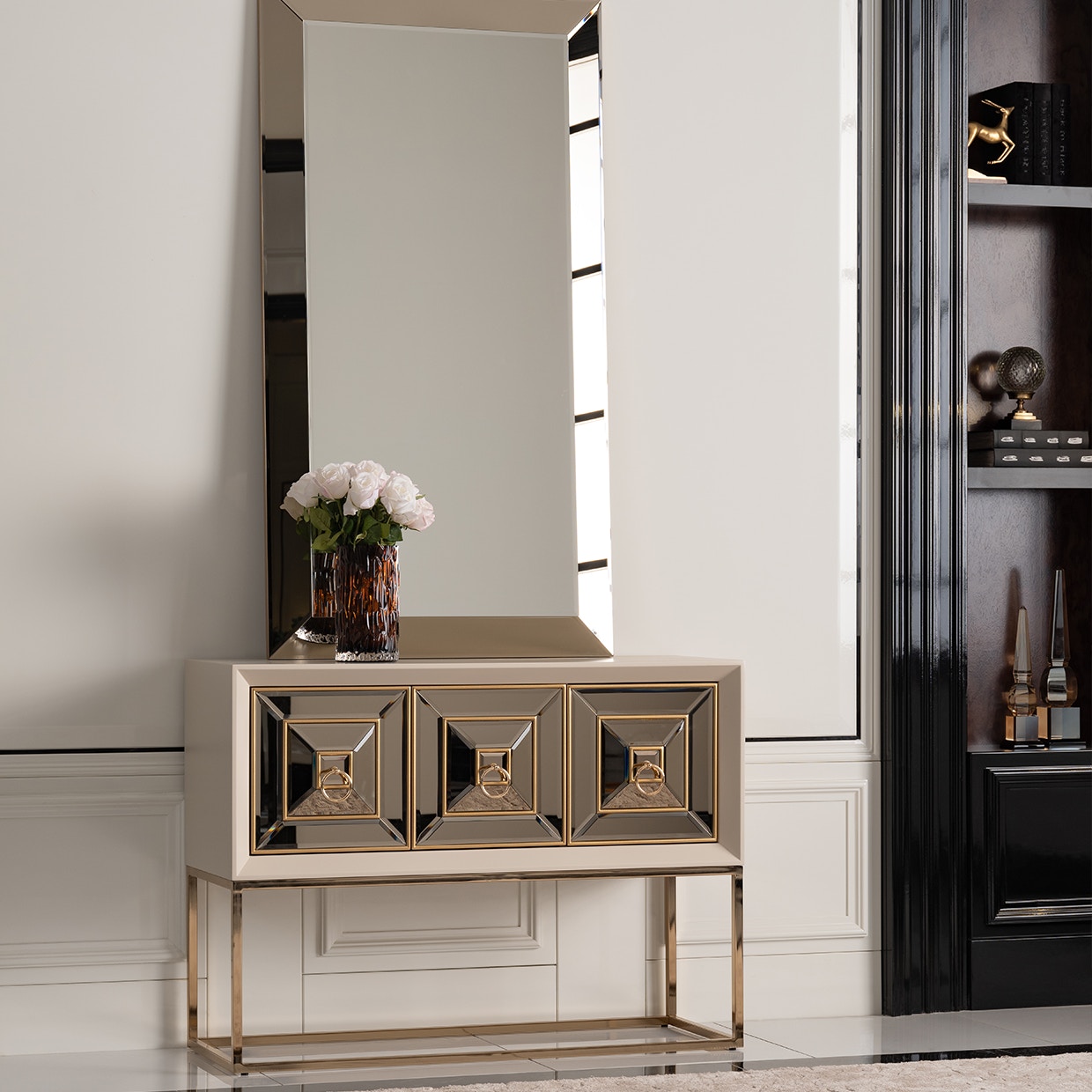 Michael Amini Furniture Madison Small Console w/Leg Glistenin LFR-MDSN050-827