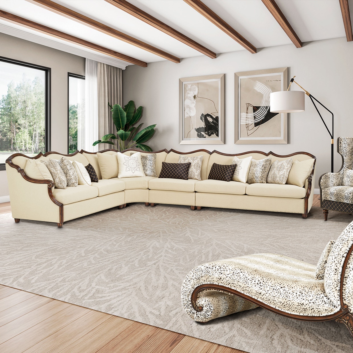 Michael Amini Furniture 4 pc Sectional Set Warm Cognac 9059800-TOAST4SE-413