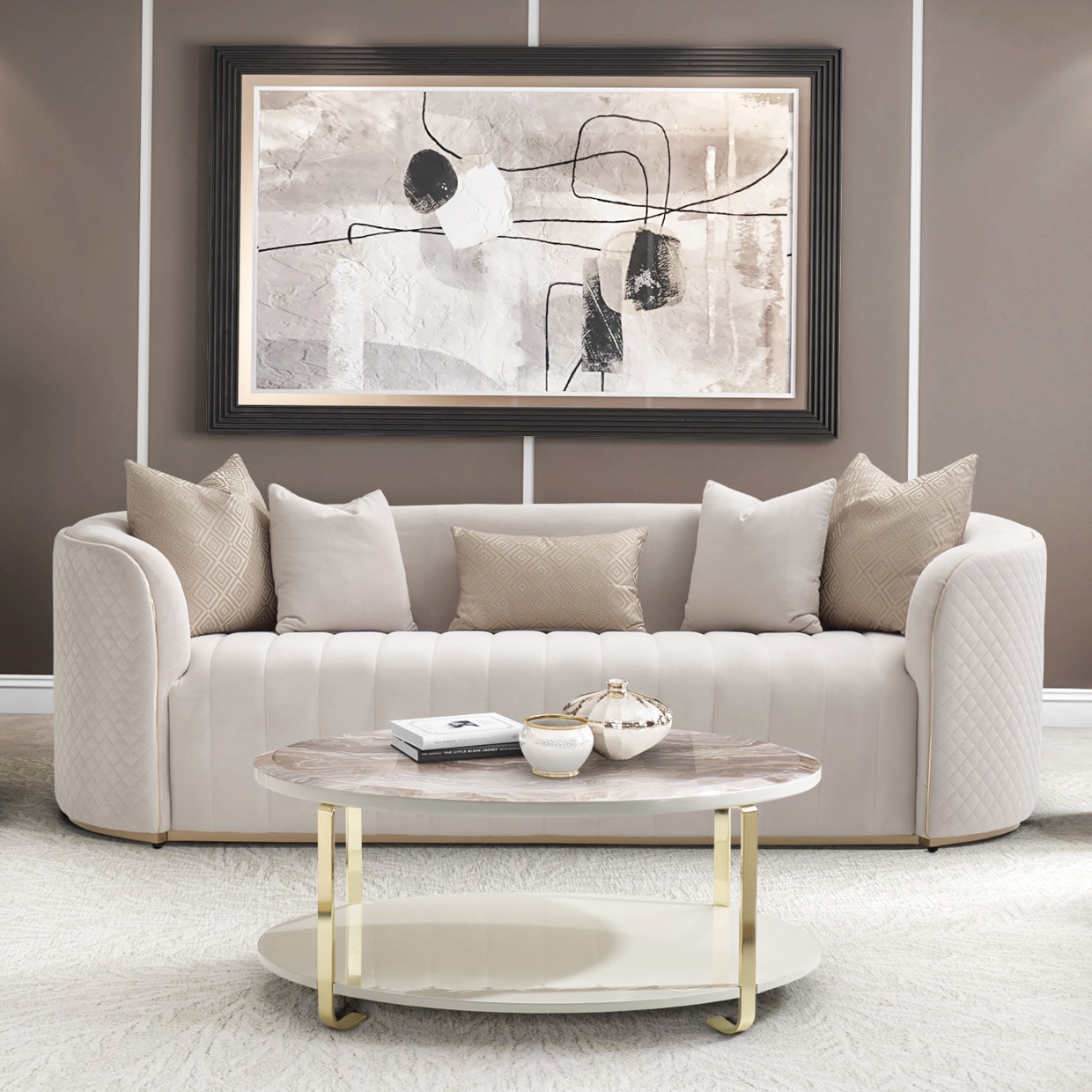 Michael Amini Furniture Ariana Sofa Beige Gold LFR-ARNA815-BGE-806