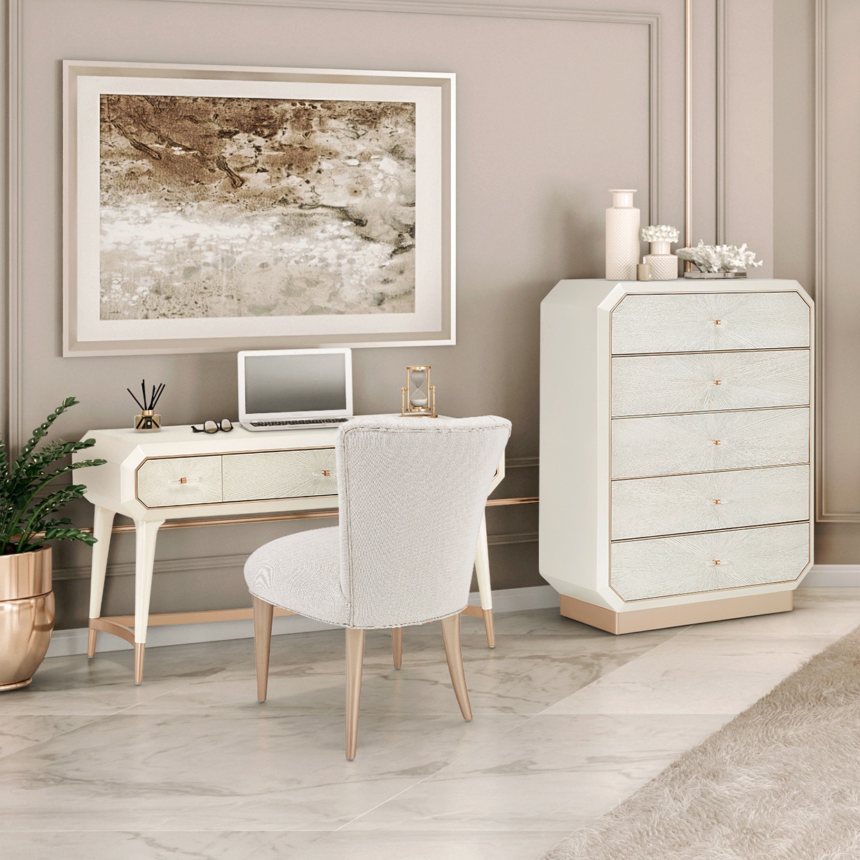 Michael Amini Furniture Vanity with Mirror and Chair 9034058VAN3-136
