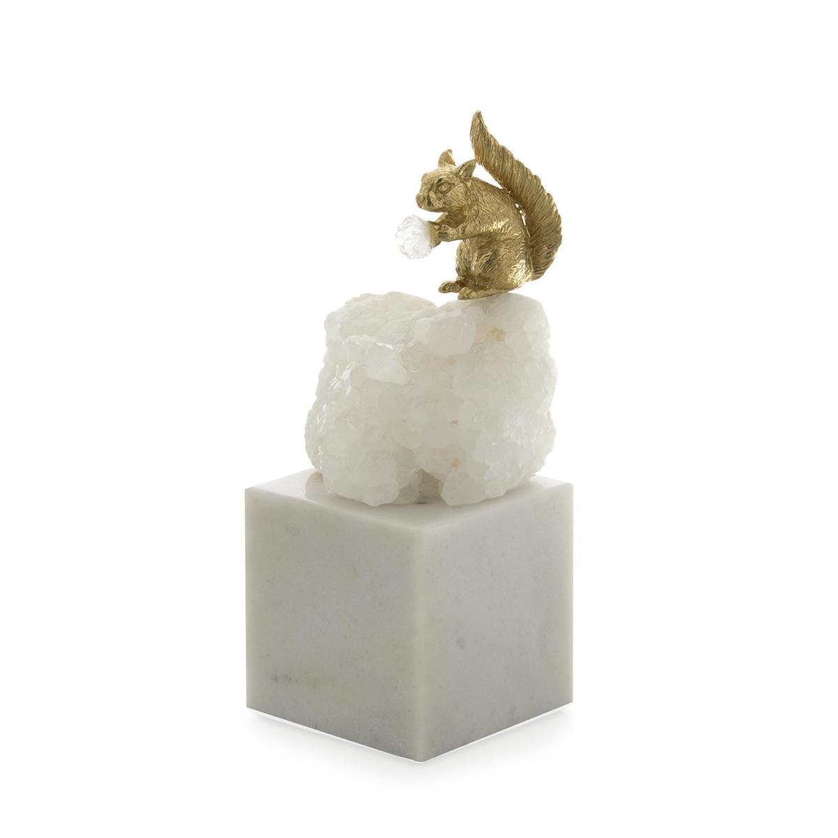 John Richard Brass Squirrel and Quartz Sculpture on Marble, Small JRA-16110