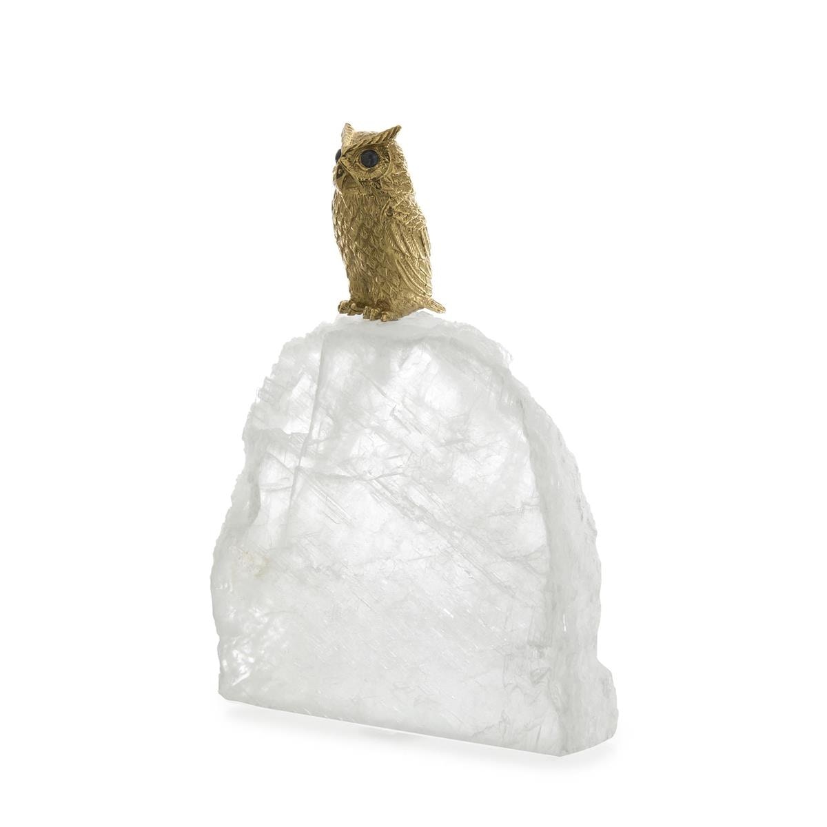 John Richard Perched Brass Owl Sculpture on Selenite, Large JRA-16106