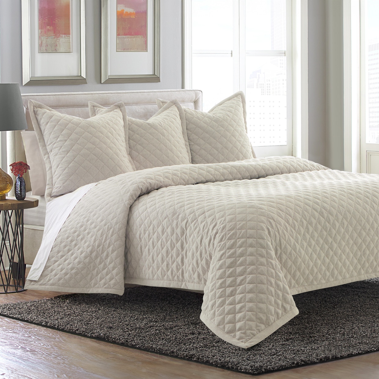 Michael Amini Furniture 3pc Queen Quilt Set Cream BCS-QQT3-ARGZA-CRM