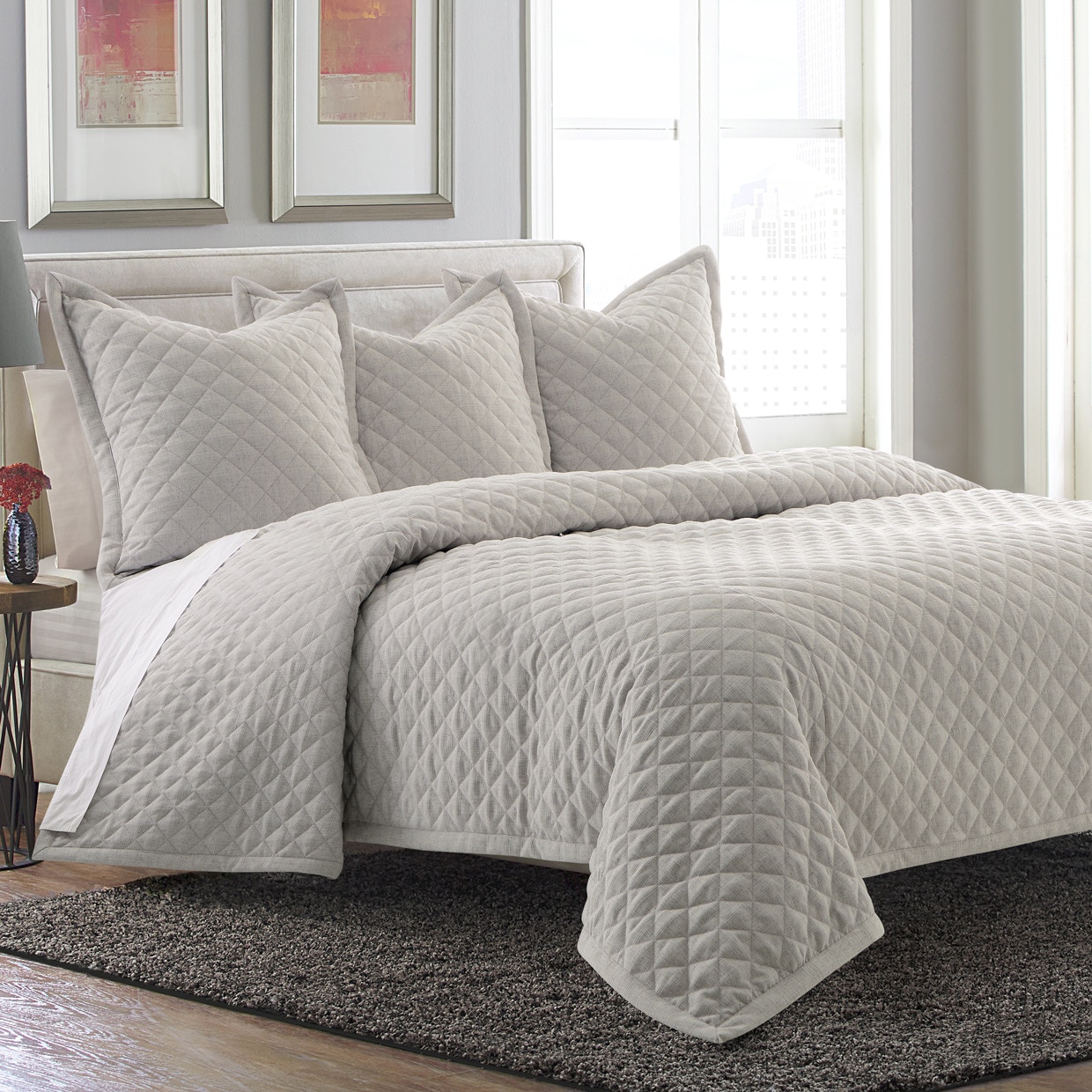 Michael Amini Furniture 3pc Queen Quilt Set Dove BCS-QQT3-ARGZA-DVE