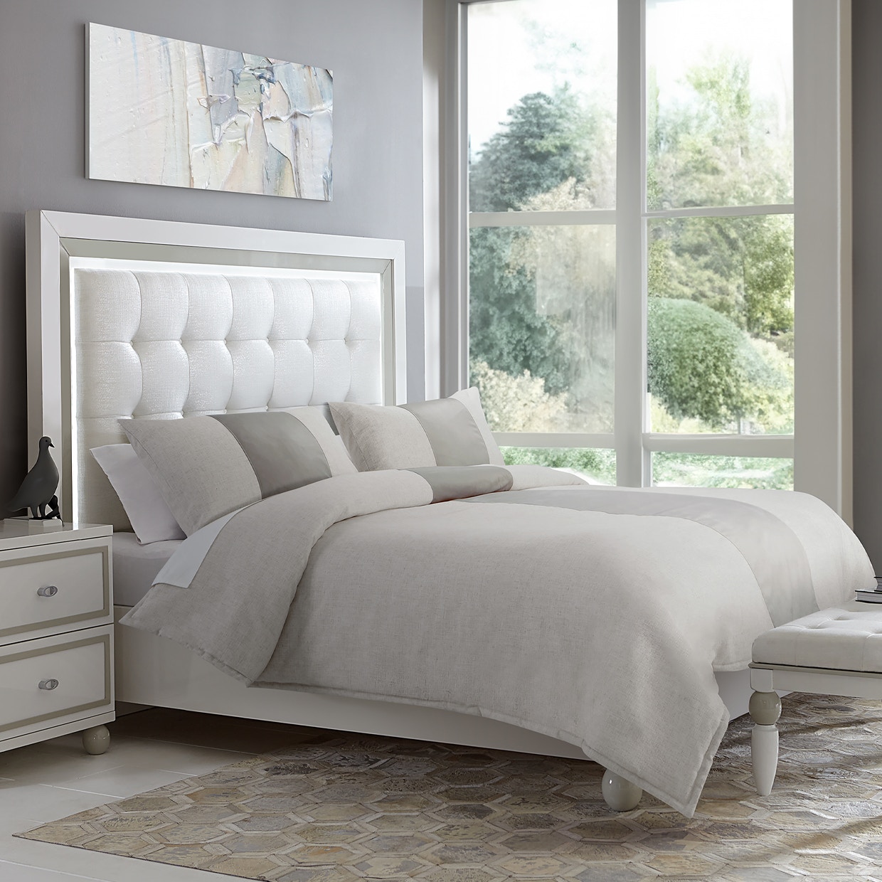 Michael Amini Furniture 3pc Queen Covet Set Dove BCS-QS03-BLDWN-DOV