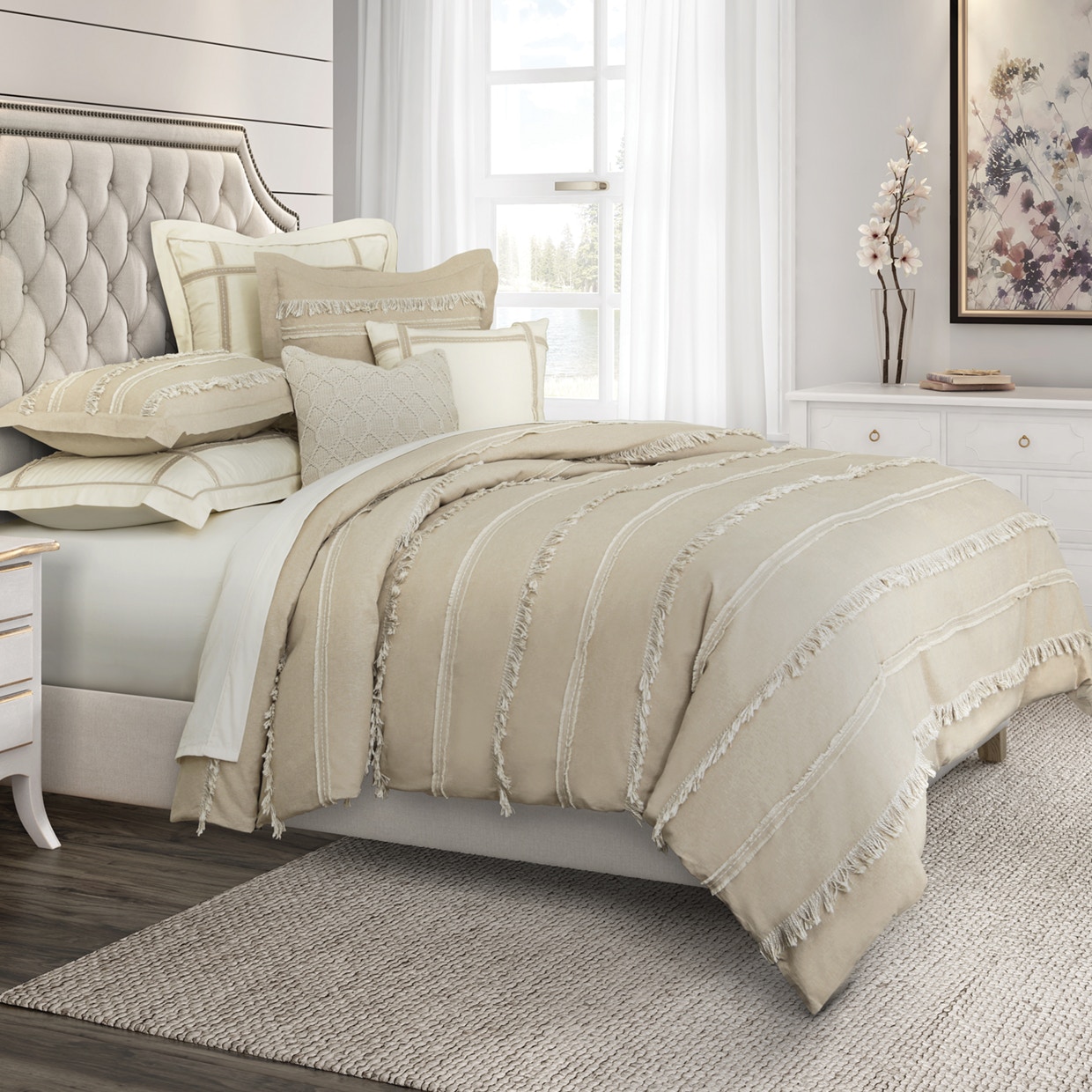 Michael Amini Furniture 7pc Queen Duvet Set Toast BCS-QD07-CNYLN-TST