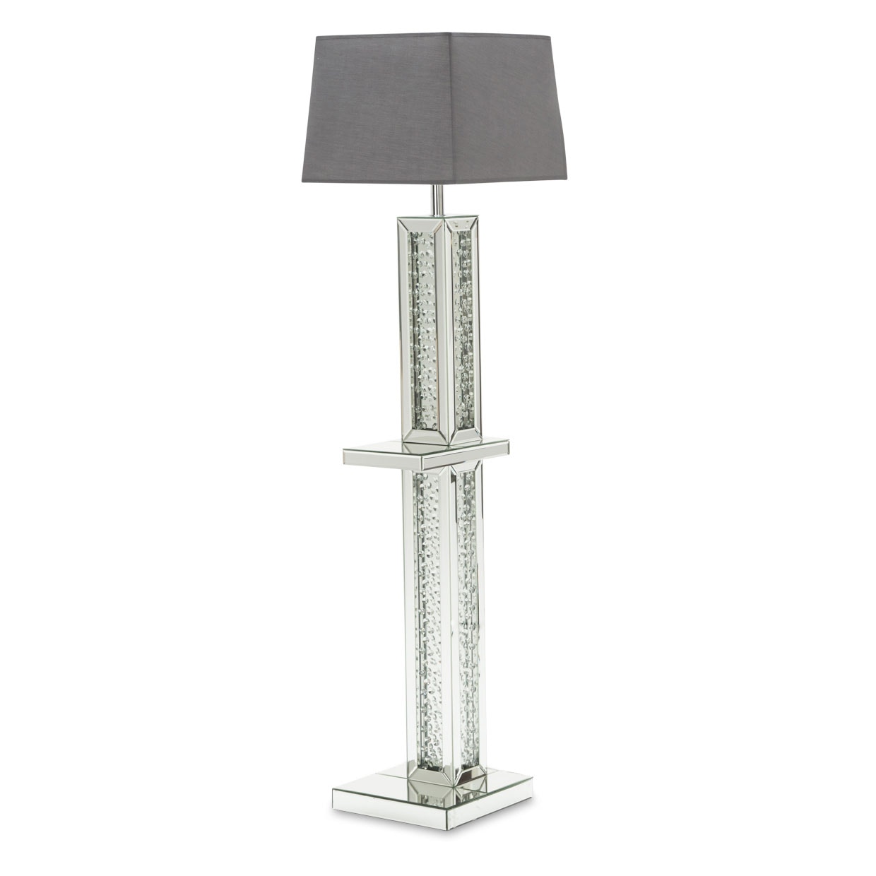 Michael Amini Furniture Mirrored Floor Lamp with Rectangular Shade Gray FS-MNTRL191-194T