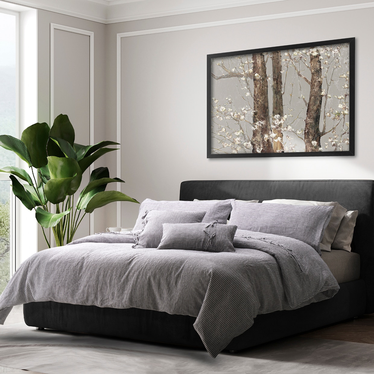 Michael Amini Furniture 5pc Queen Duvet Set Charcoal BCS-QD05-GRANT-CHR