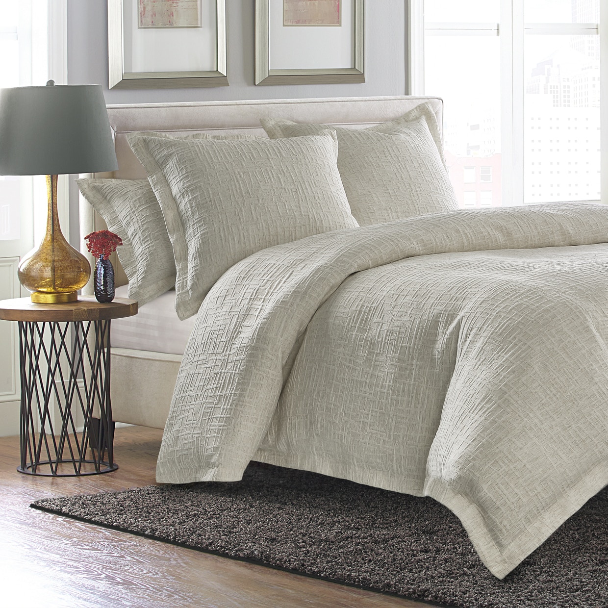 Michael Amini Furniture 5pc Queen Duvet Set Natural BCS-QD05-HILTN-NAT