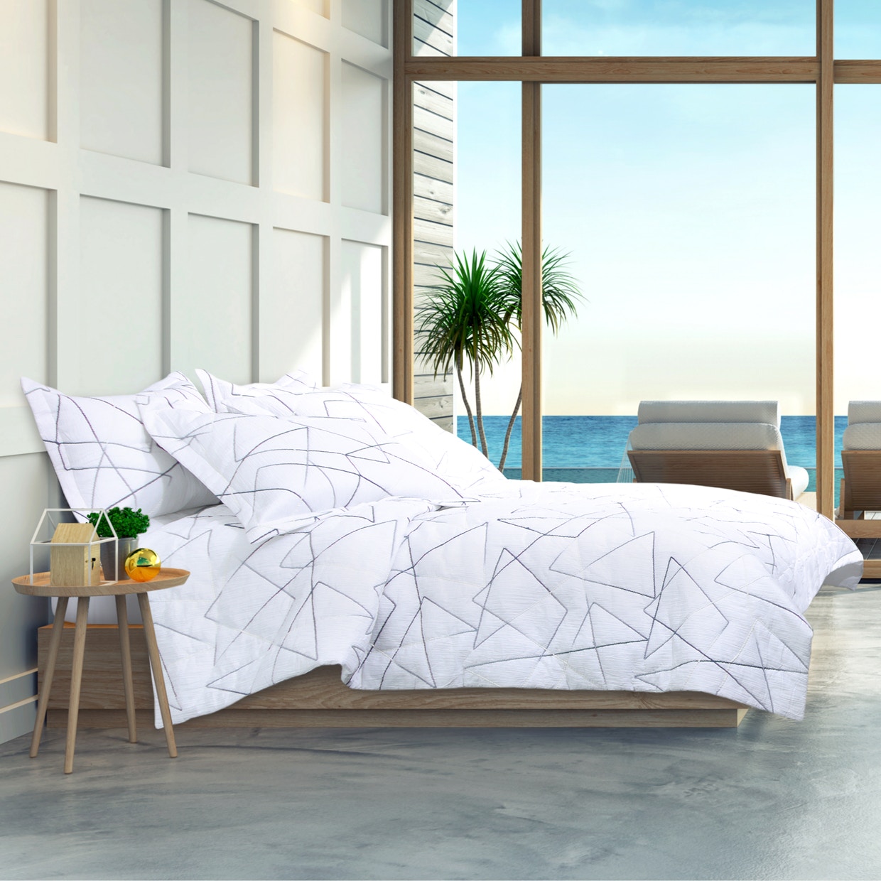 Michael Amini Furniture 6pc King Comforter Set White BCS-KS06-LENOX-WHT