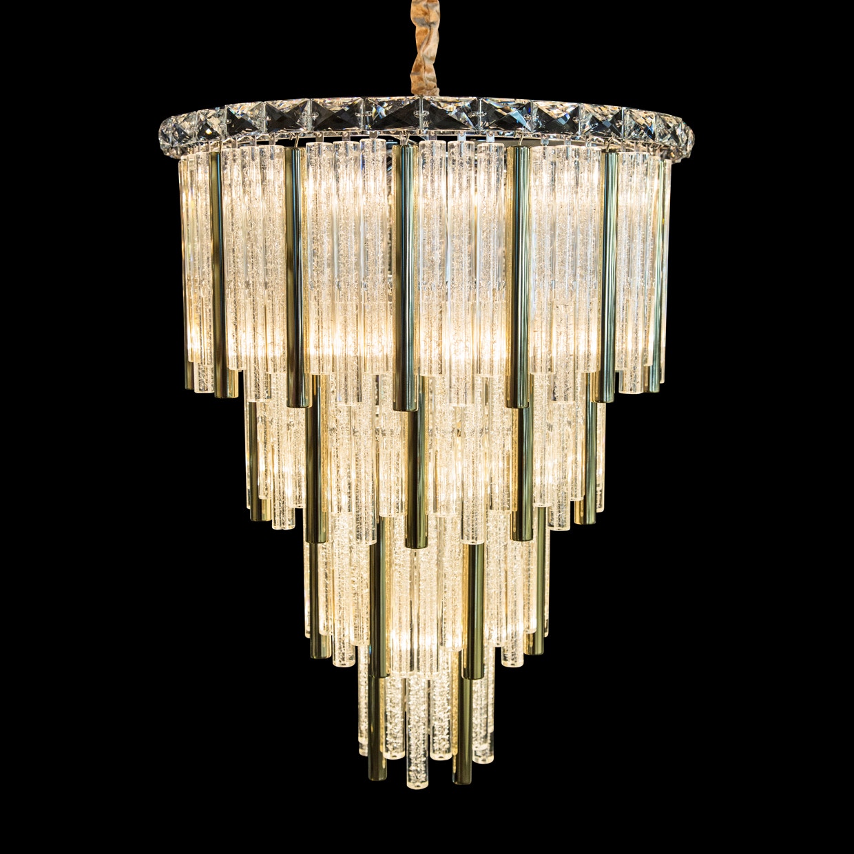 Michael Amini Furniture Chimes 15 Light Chandelier 2 pc Set Gold LT-CH959-15GLD