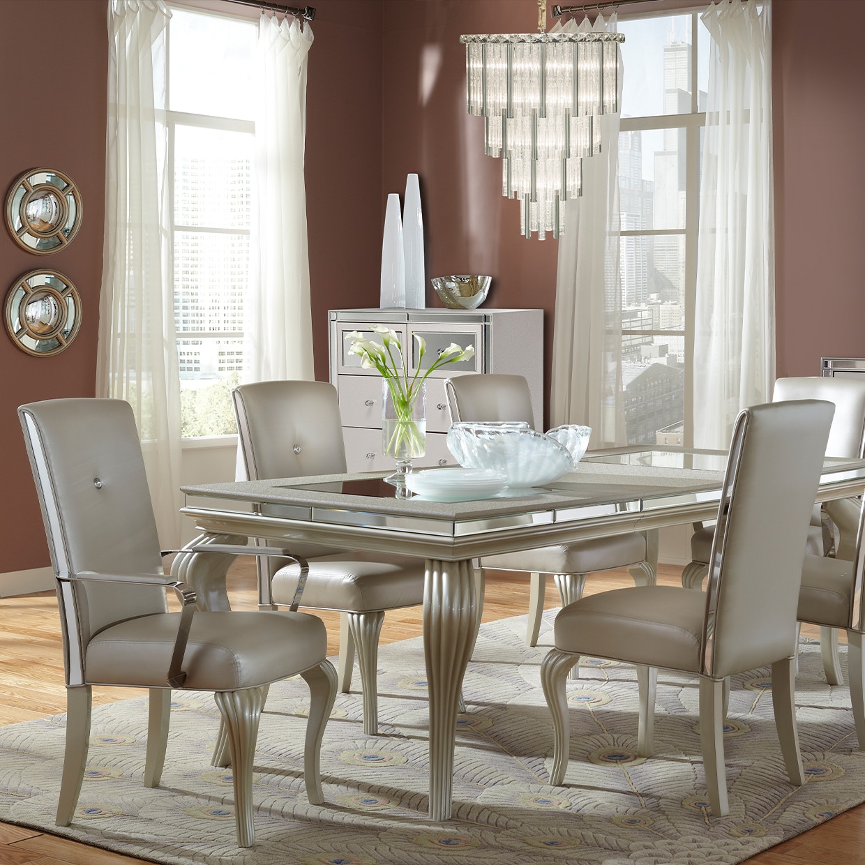 Michael Amini Furniture Chimes 18 Light Chandelier 2 pc Set Silver LT-CH960-18SVL