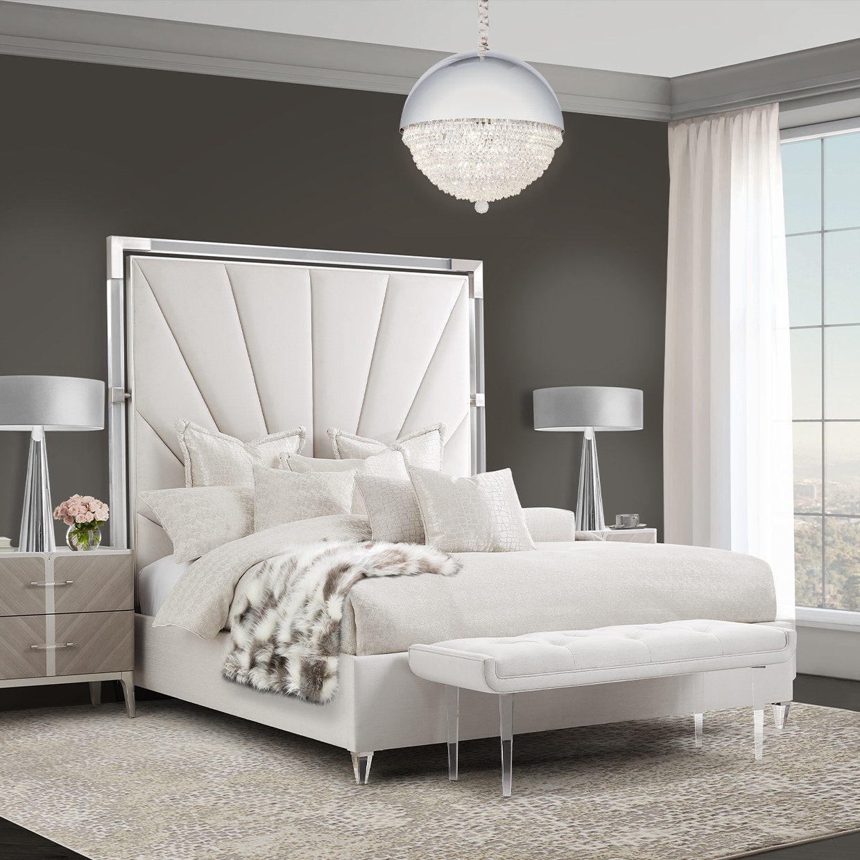 Michael Amini Furniture Eclipse LED Light Chandelier w/Silver Dome LT-CH984S-12CLR