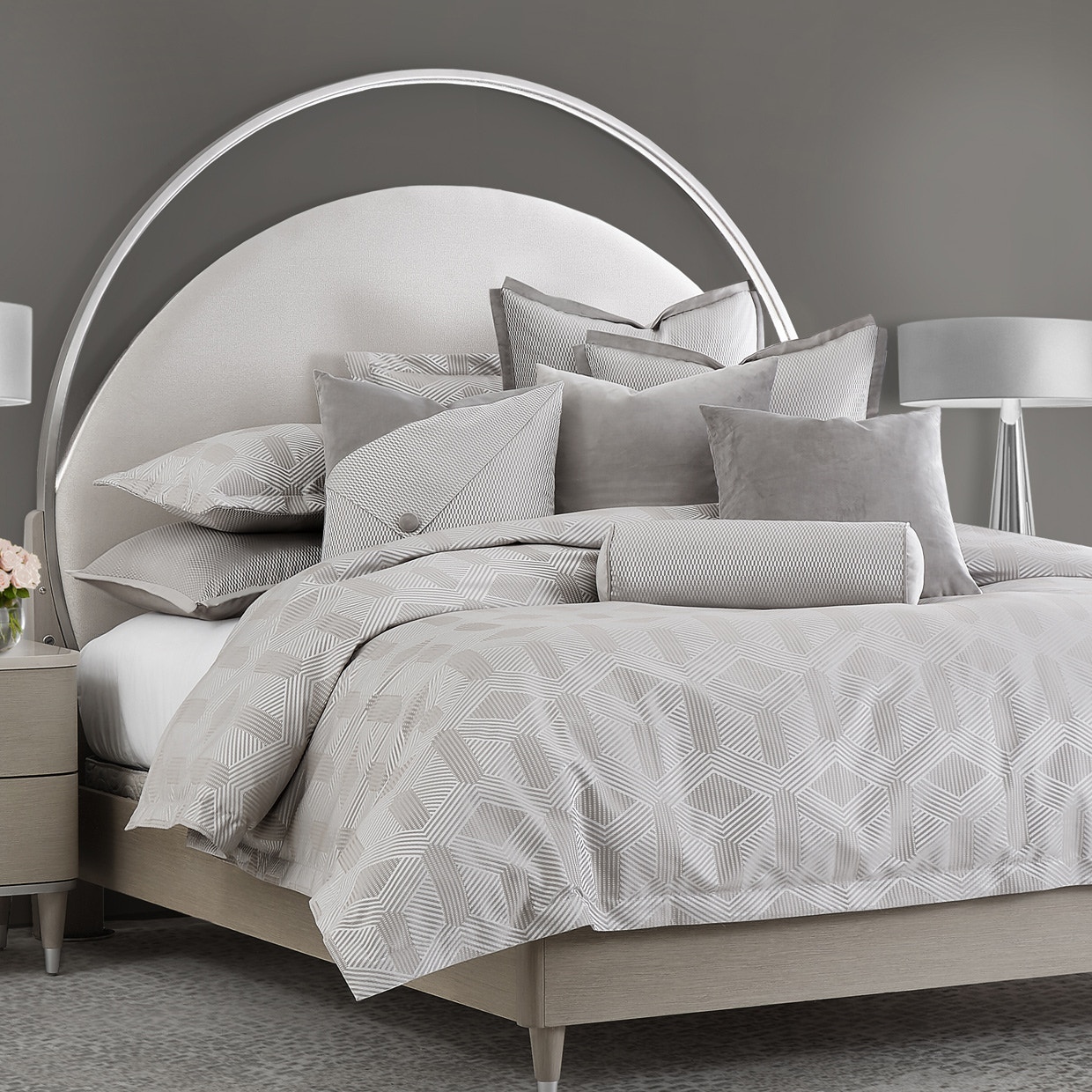 Michael Amini Furniture 9pc Queen Duvet Set Dove BCS-QD09-NUVEAU-DOV