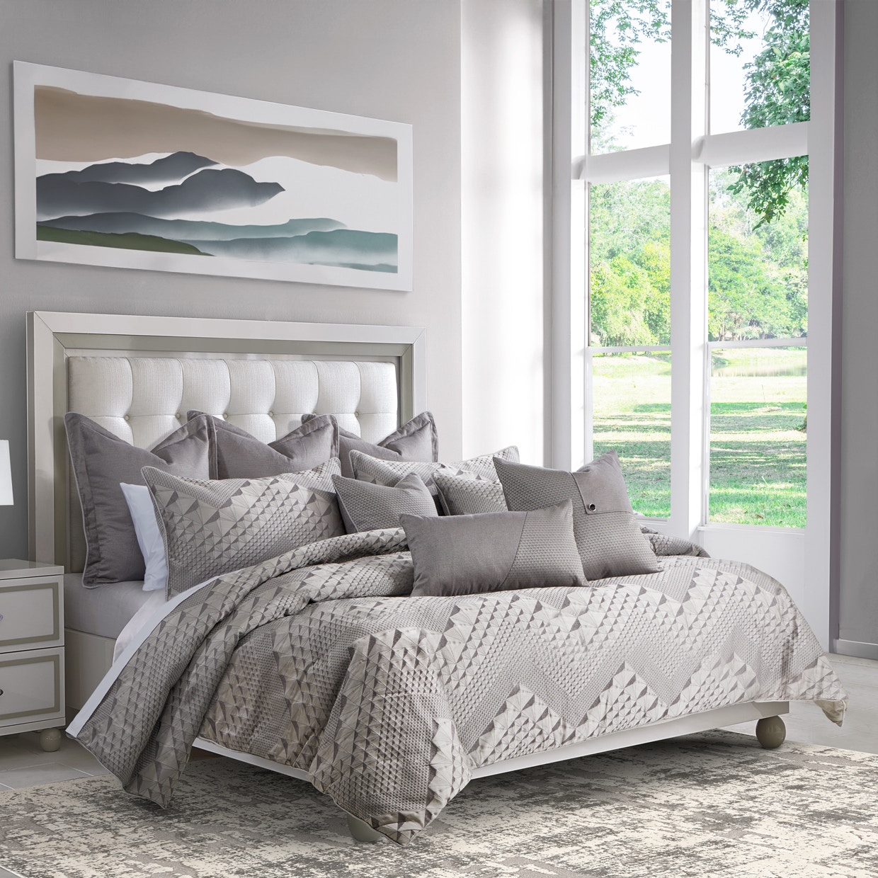 Michael Amini Furniture 9pc Queen Comforter Set Taupe BCS-QS09-PKVEW-TUP