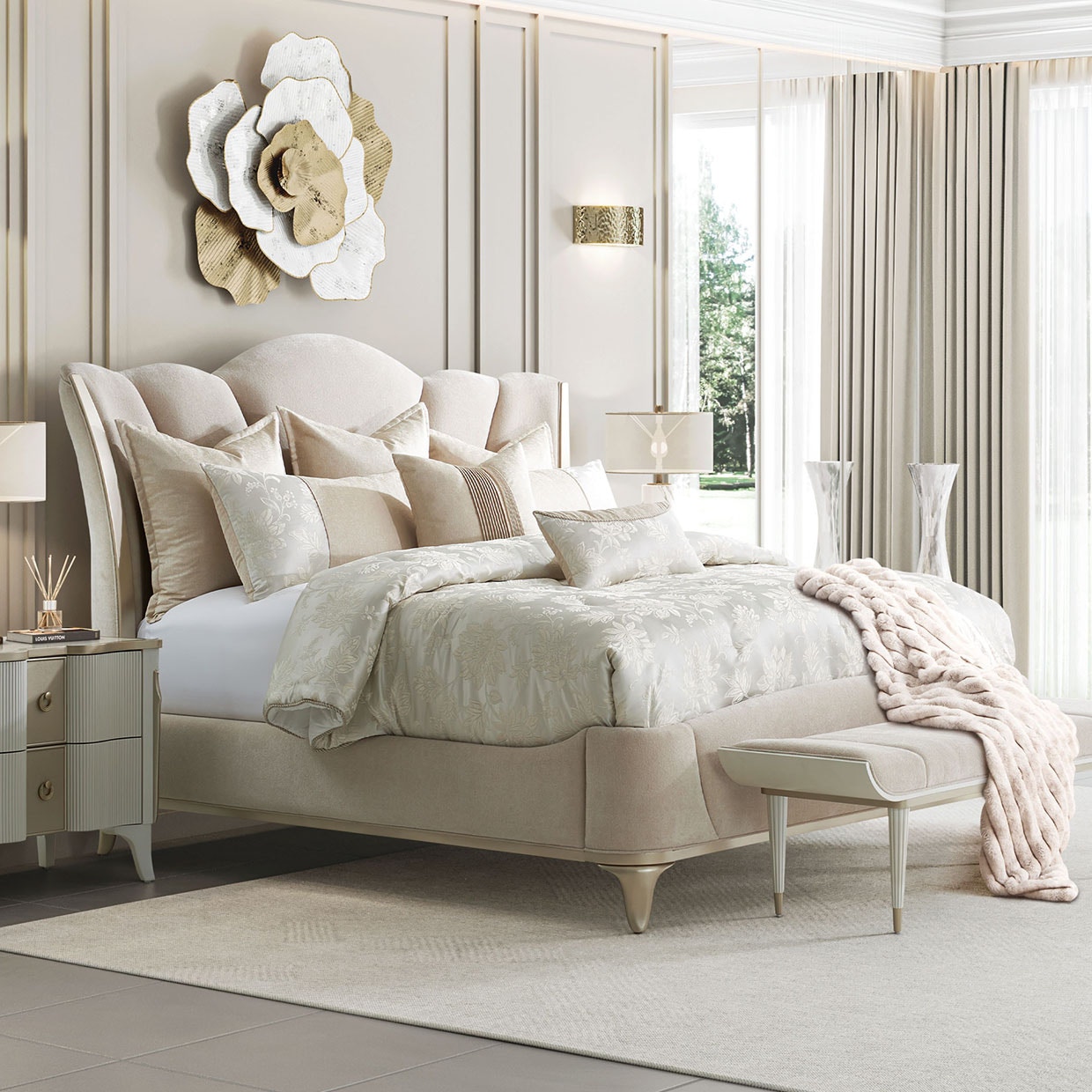 Michael Amini Furniture Riley 7pc Queen Comforter Set Ivory BCS-QS07-RILEY-OYS