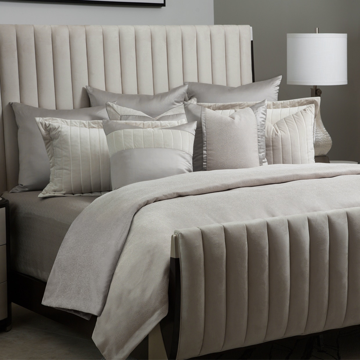 Michael Amini Furniture 9pc Queen Comforter Set Champagne BCS-QS09-SKYLR-CMP