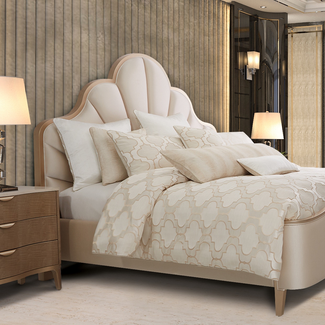 Michael Amini Furniture 10pc Queen Comforter Set Pearl BCS-QS10-SPCTRM-PERL