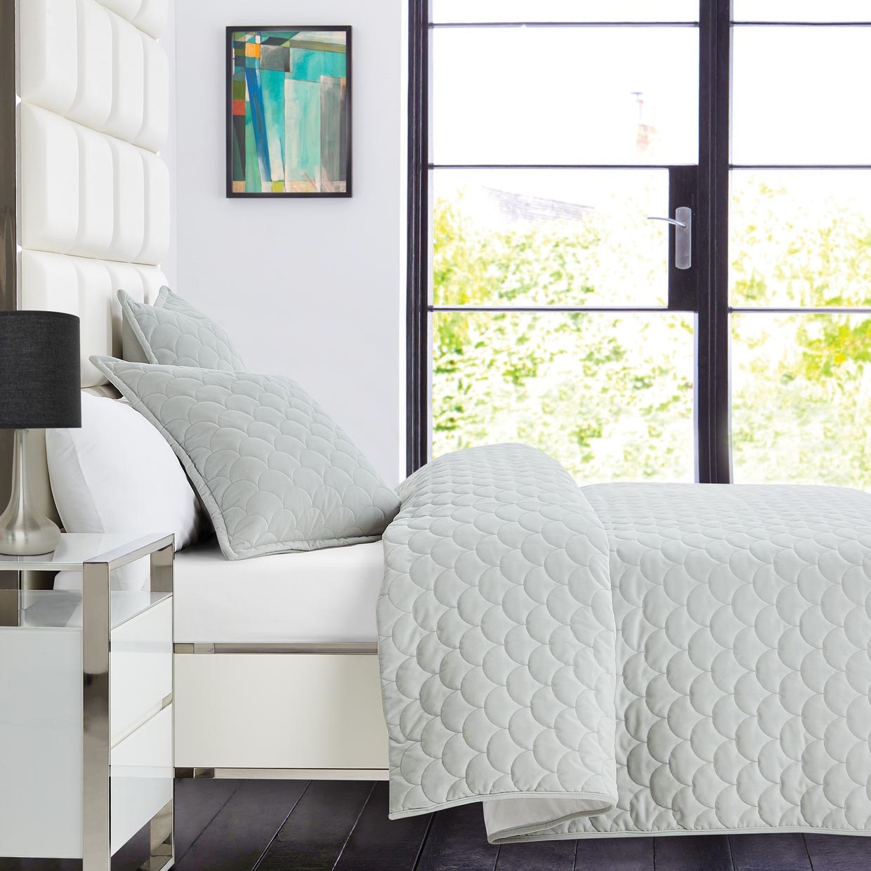 Michael Amini Furniture 3pc Queen Coverlet/Duvet Set Frost BCS-QD03-WHHVN-FRS