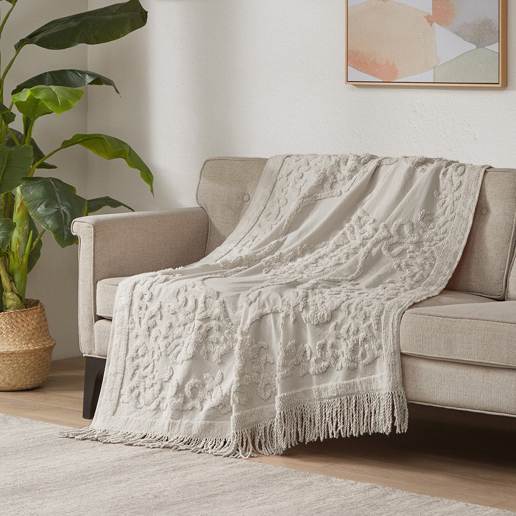 Hampton Hill Bedding Chloe 100% Cotton Tufted Chenille Lightweight Throw With Fringe Tassel MP50N-5512