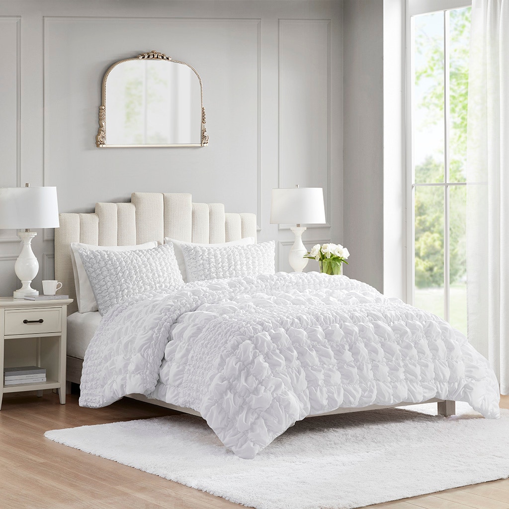 Hampton Hill Bedding Evelyn 3 Piece Stripe Ruched Comforter Set MP10-8395