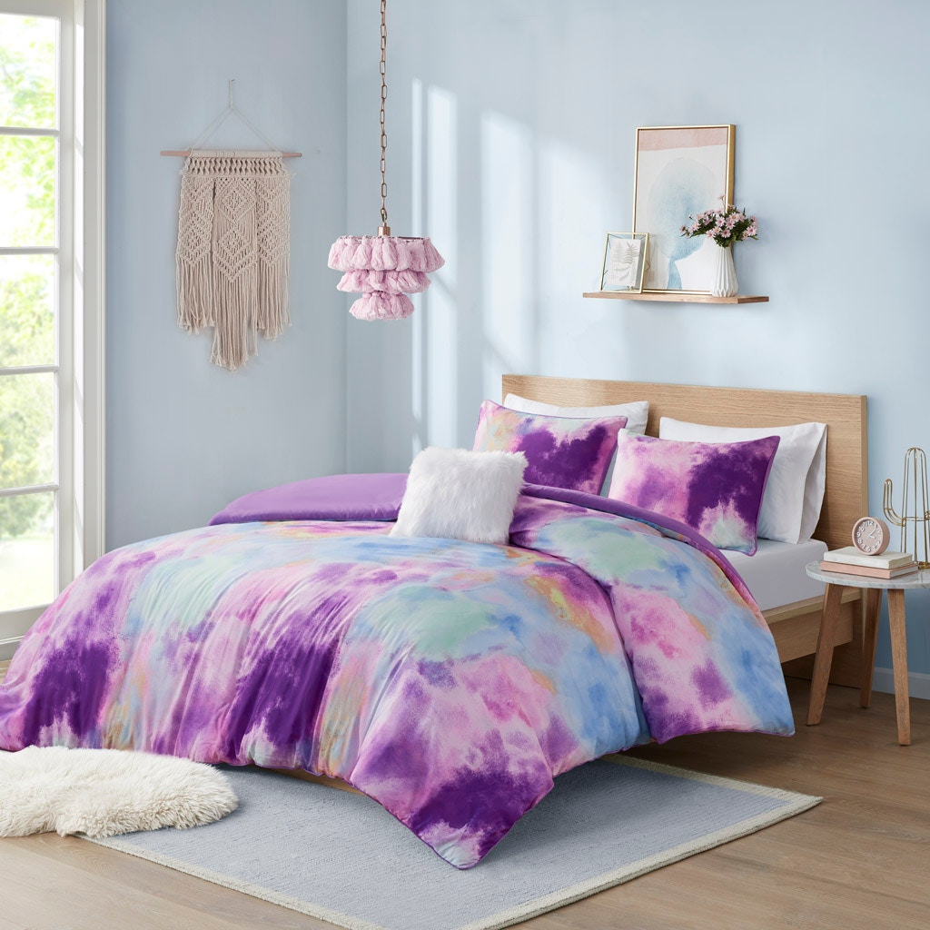 Hampton Hill Bedding Cassiopeia Watercolor Tie Dye Printed Duvet Cover Set with Throw Pillow ID12-2258
