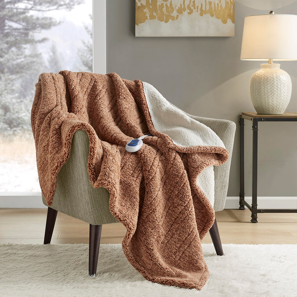 Hampton Hill Bedding Marbled Sherpa Heated Throw TN54-0507