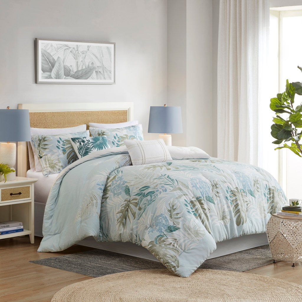 Hampton Hill Bedding Kiawah Island 6 Piece Oversized Cotton Comforter Set with Throw Pillow HH10-1850